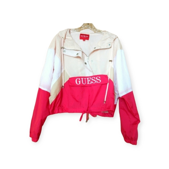 Guess Jackets & Blazers - Guess Cropped Pink White Windbreaker Women's Size Medium